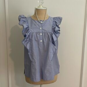 J. CREW Ruffle Front Blouse, Cotton Peri Blue,  EUC Size 6